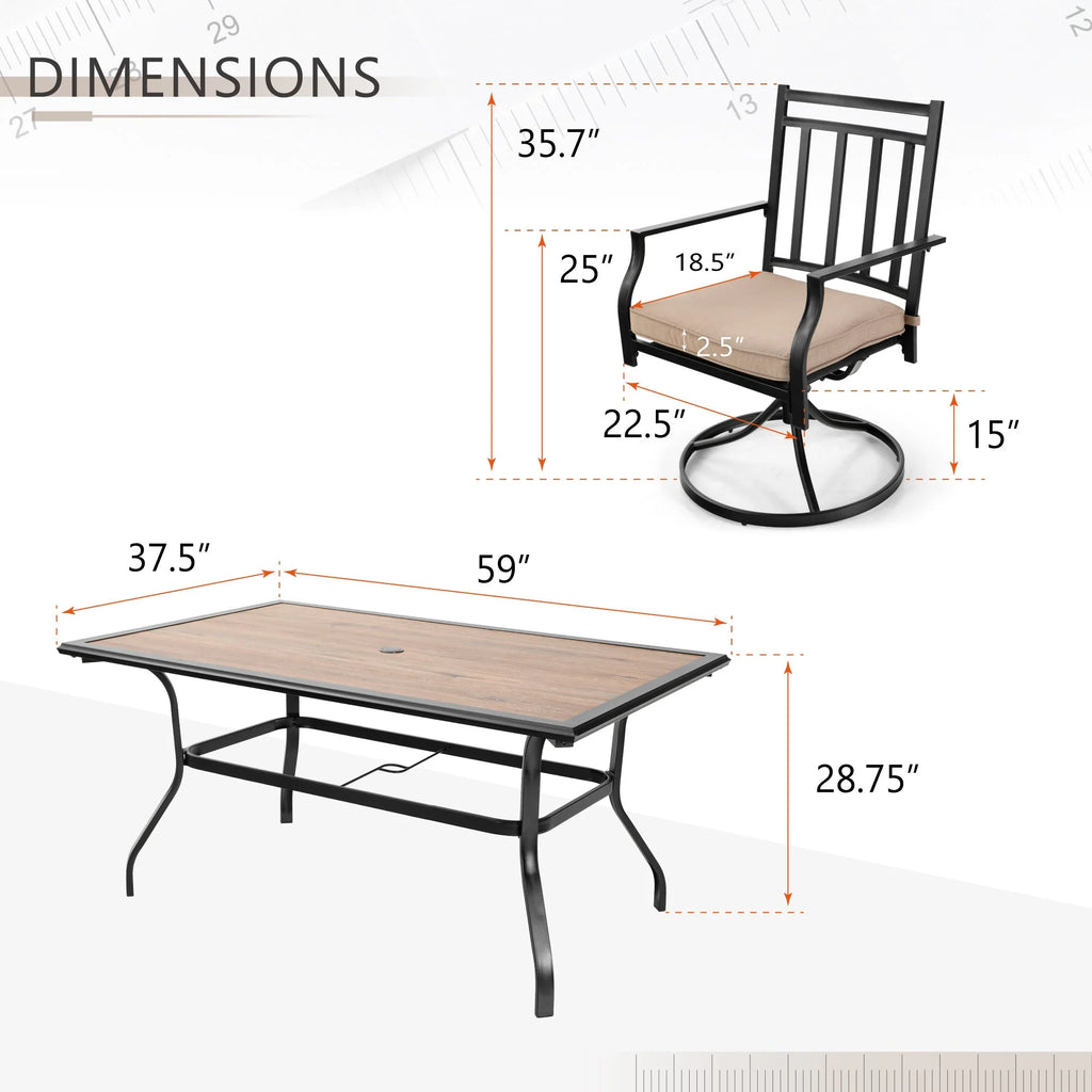 7 Piece Outdoor Patio Dining Set Swivel Chairs and Teak Wood Table O959