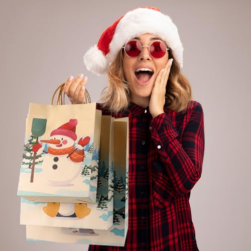18 Pack Christmas Kraft Gift Bags with Tissue Papers B76414