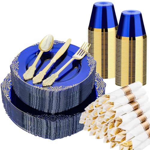 Black and Gold Plastic Plates Disposable Dinnerware Set H381