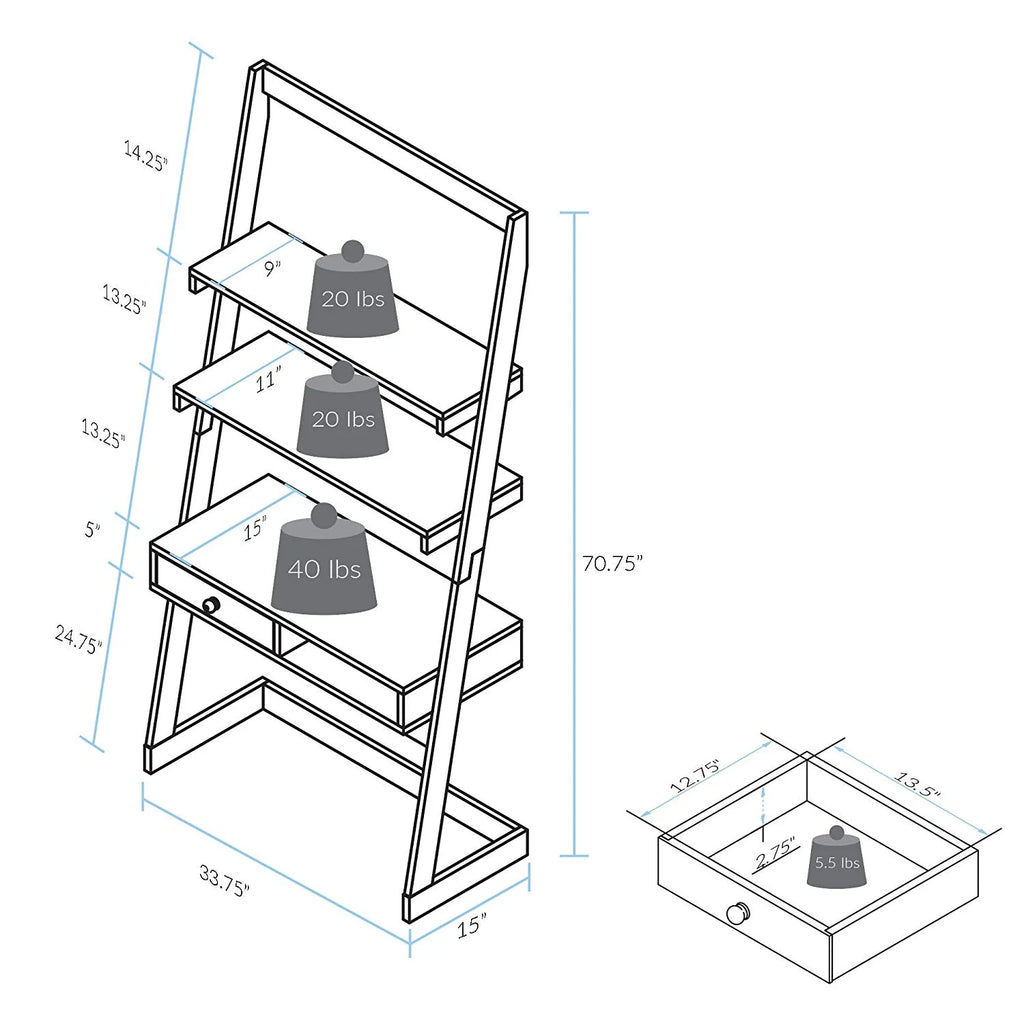 Freestanding Ladder Desk with Drawer I662