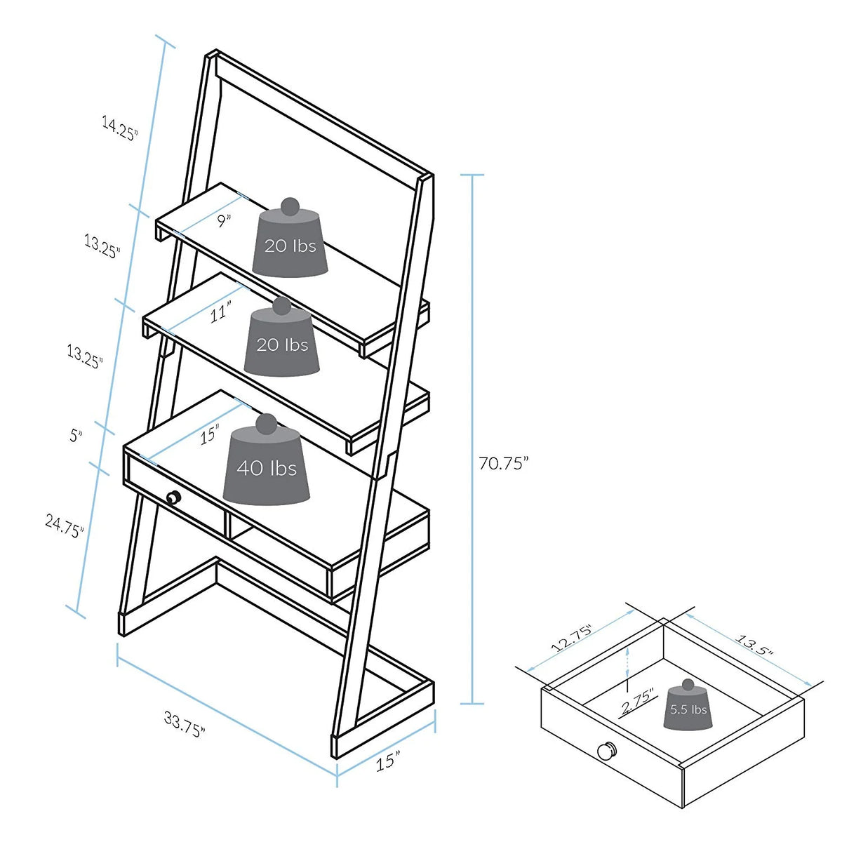 Freestanding Ladder Desk with Drawer I662