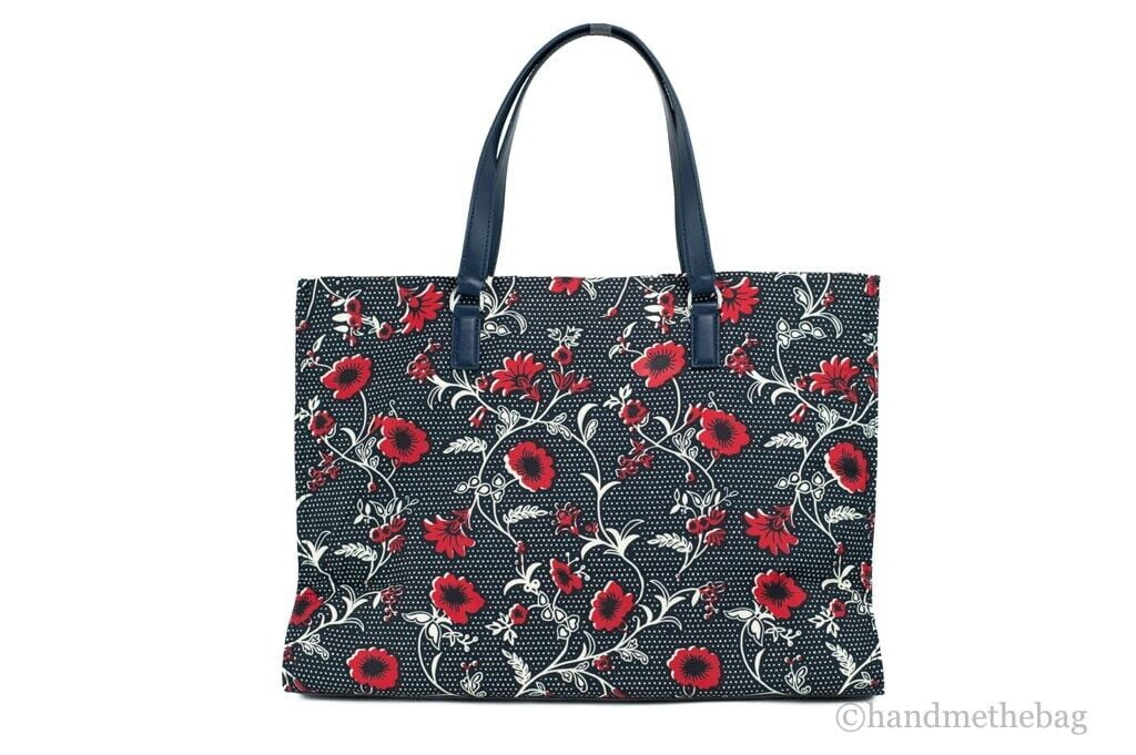 Navy Red Nylon Tote Handbag I219813