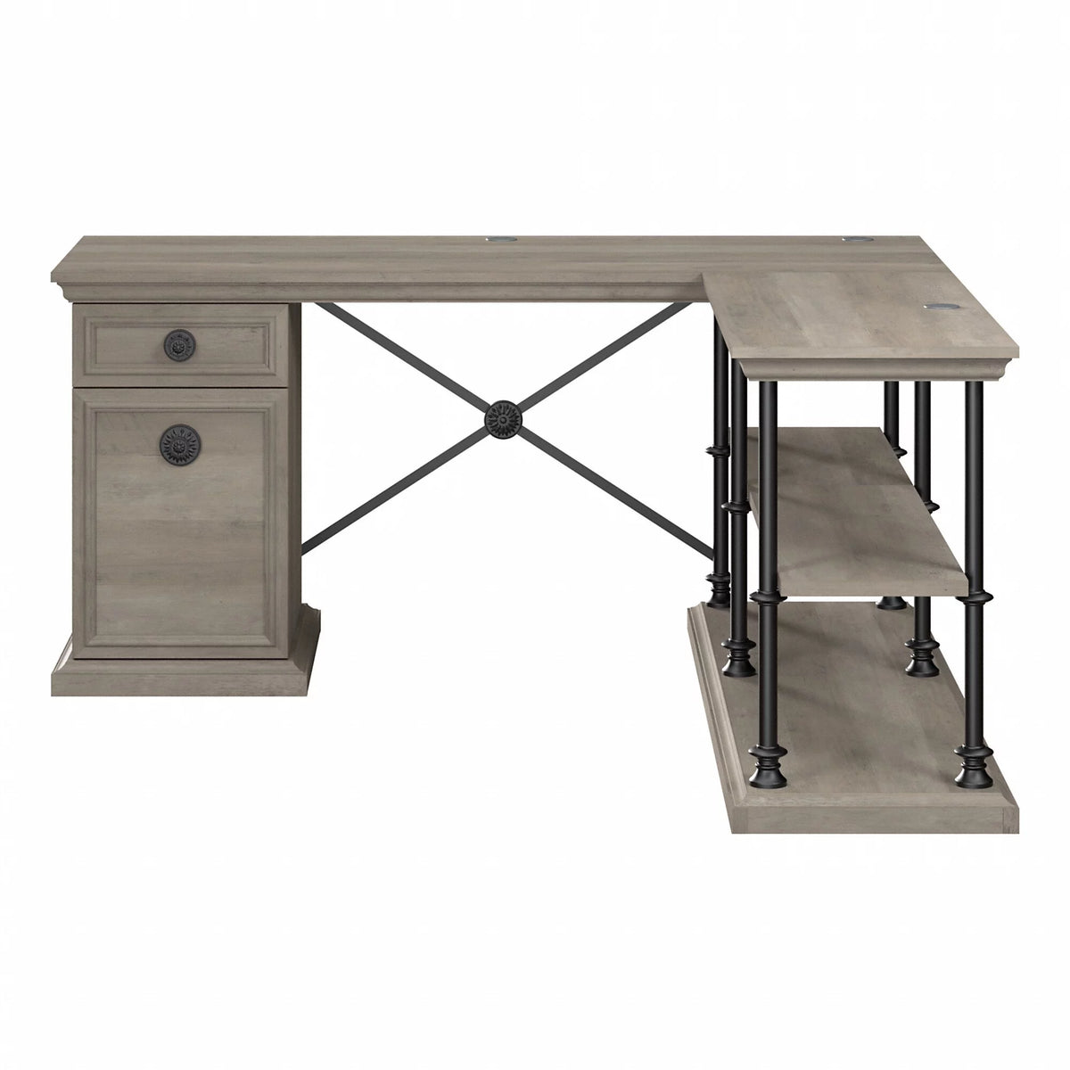 L Shaped Desk with Storage in Driftwood Gray K725