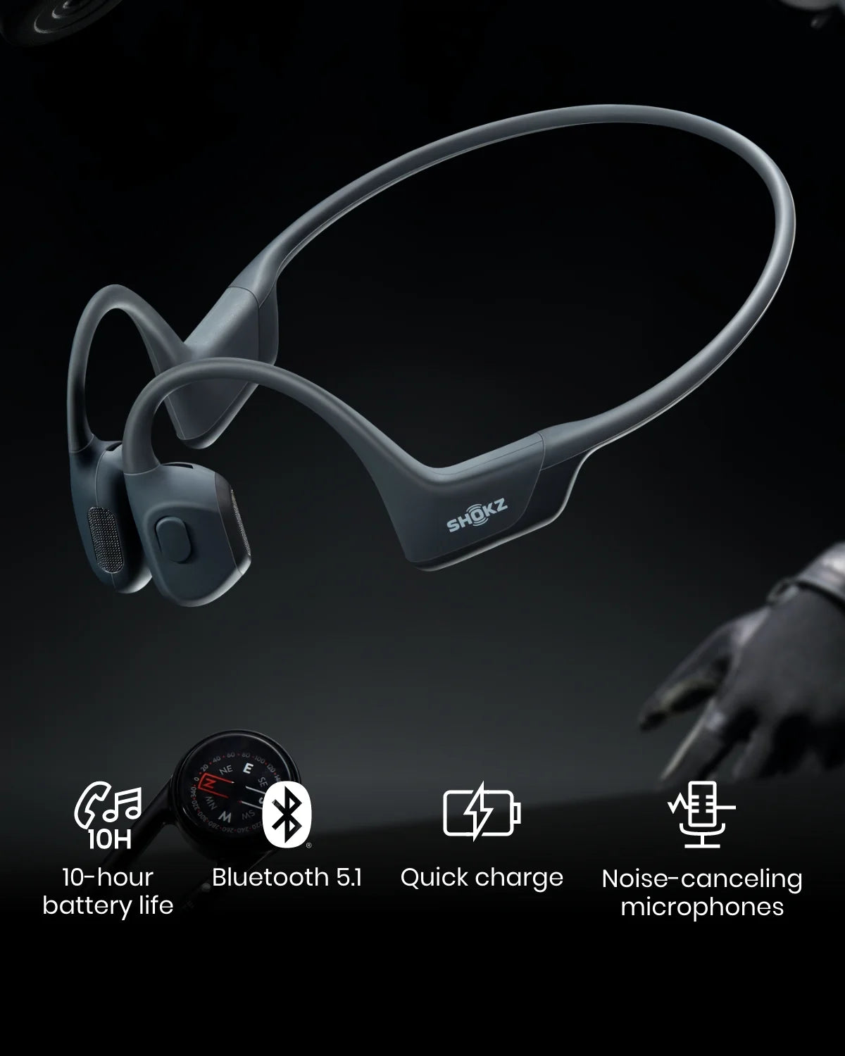 Black Bone Conduction Open Ear Bluetooth Headphones V9691