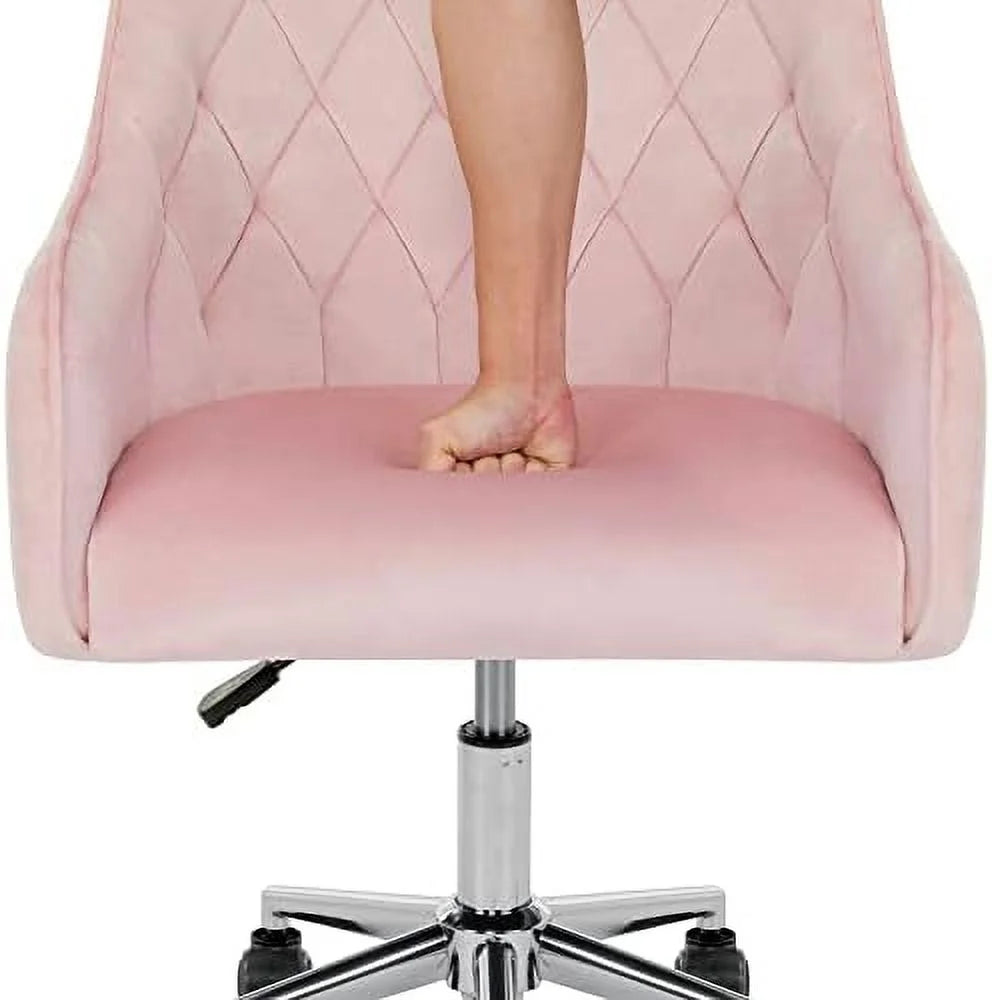 Pink Velvet Desk Chair with Wheels E792