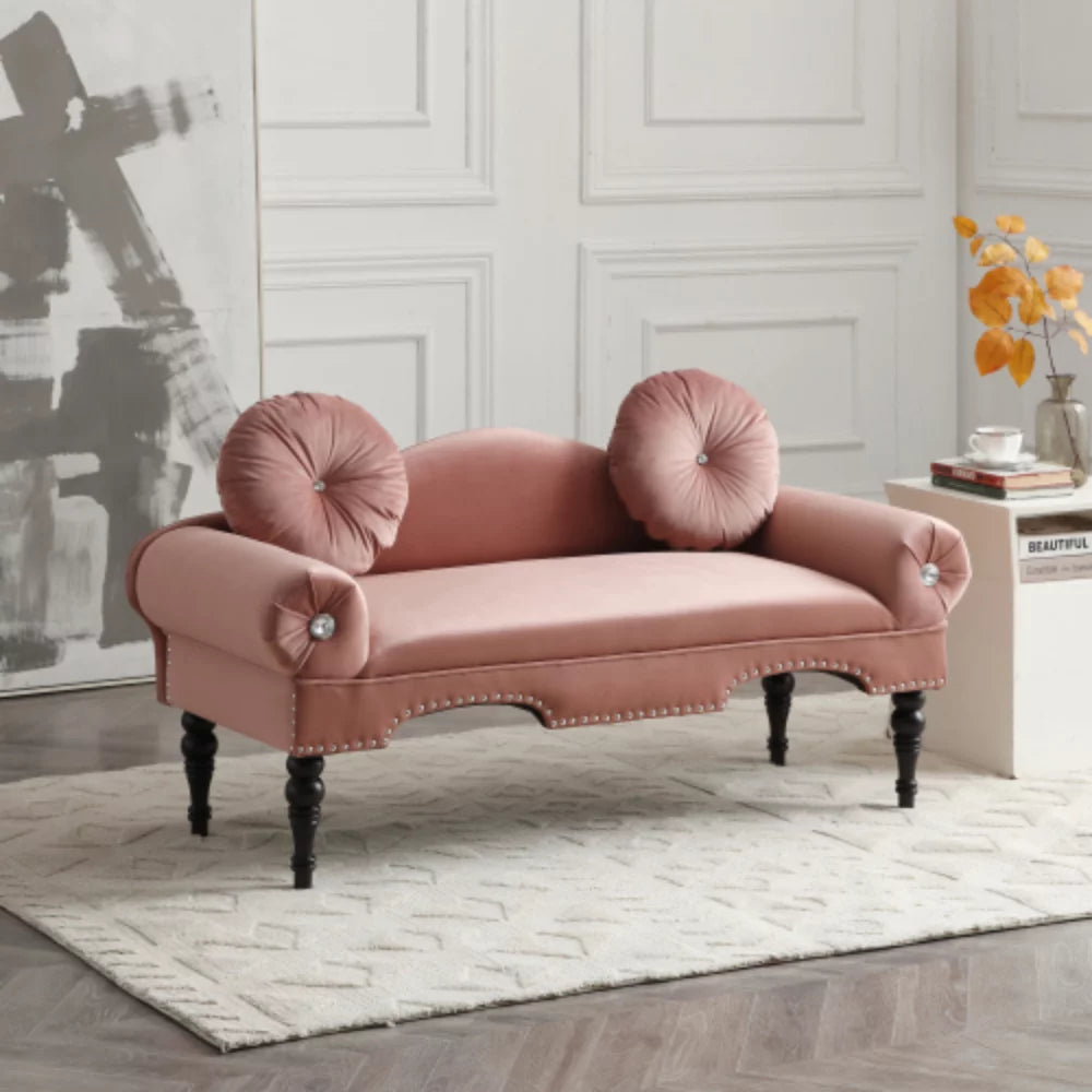 Rose Velvet Upholstered Loveseat Sofa with 2 Pillows B5522