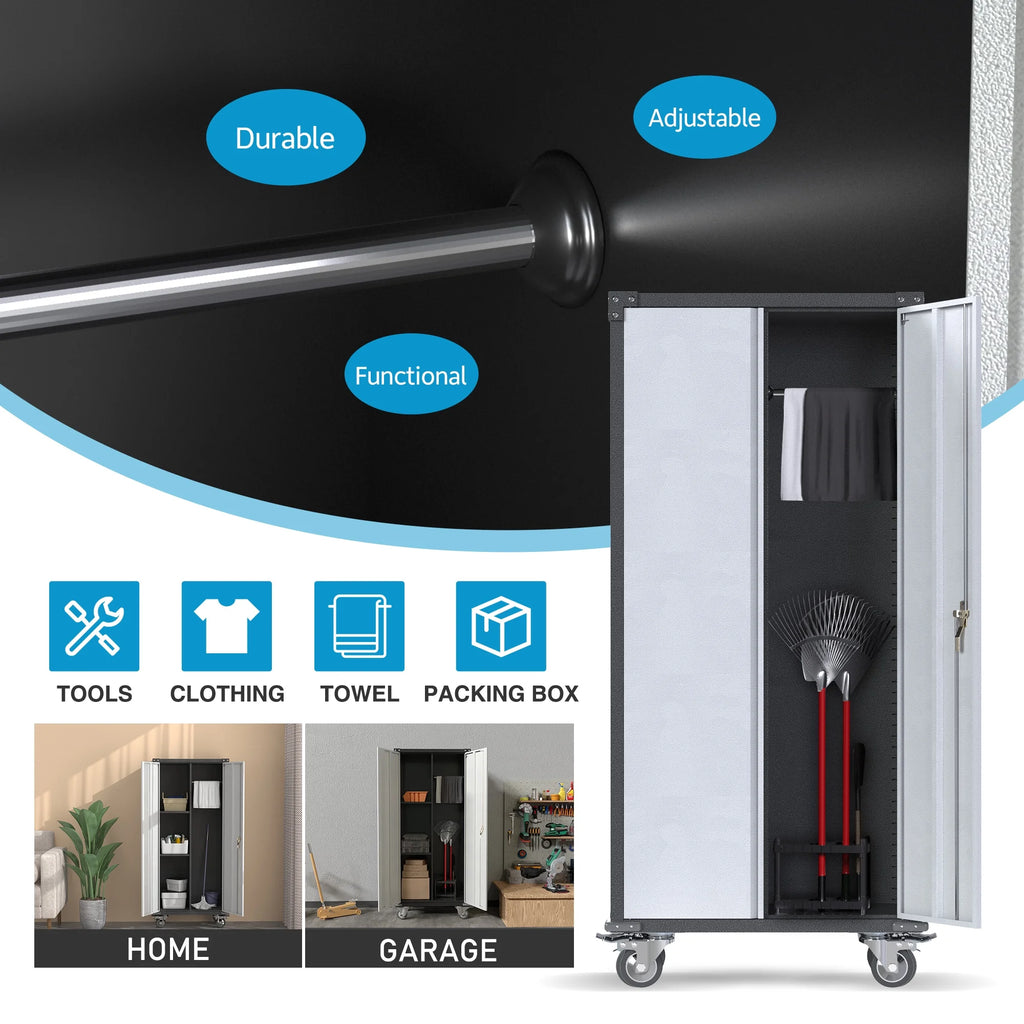 Metal Rolling Storage Cabinet with Hanging Rod H677266