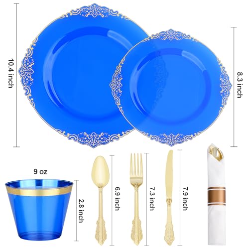 Black and Gold Plastic Plates Disposable Dinnerware Set H381