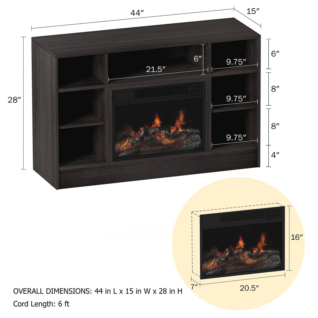 Fireplace TV Stand for TVs up to 48" with Adjustable Thermostat and LED Flame, Gray J39938