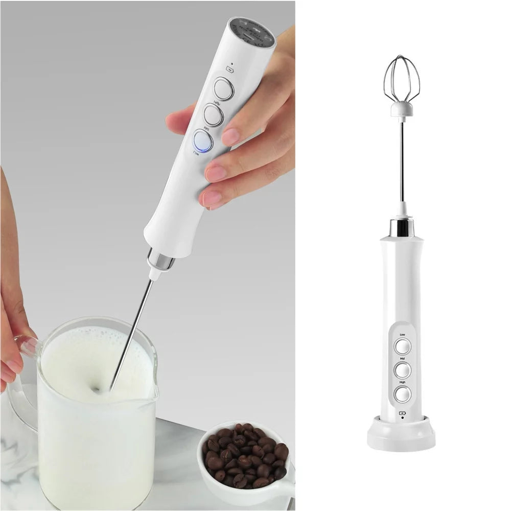 USB Rechargeable Handheld Electric Milk Frother with Stainless Whisk I17130
