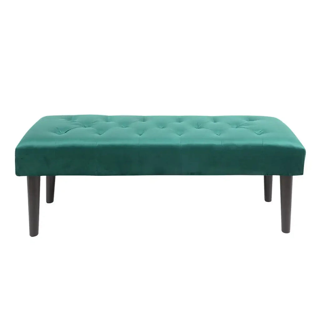 Green Velvet Upholstered Bench with Wooden Legs F482379