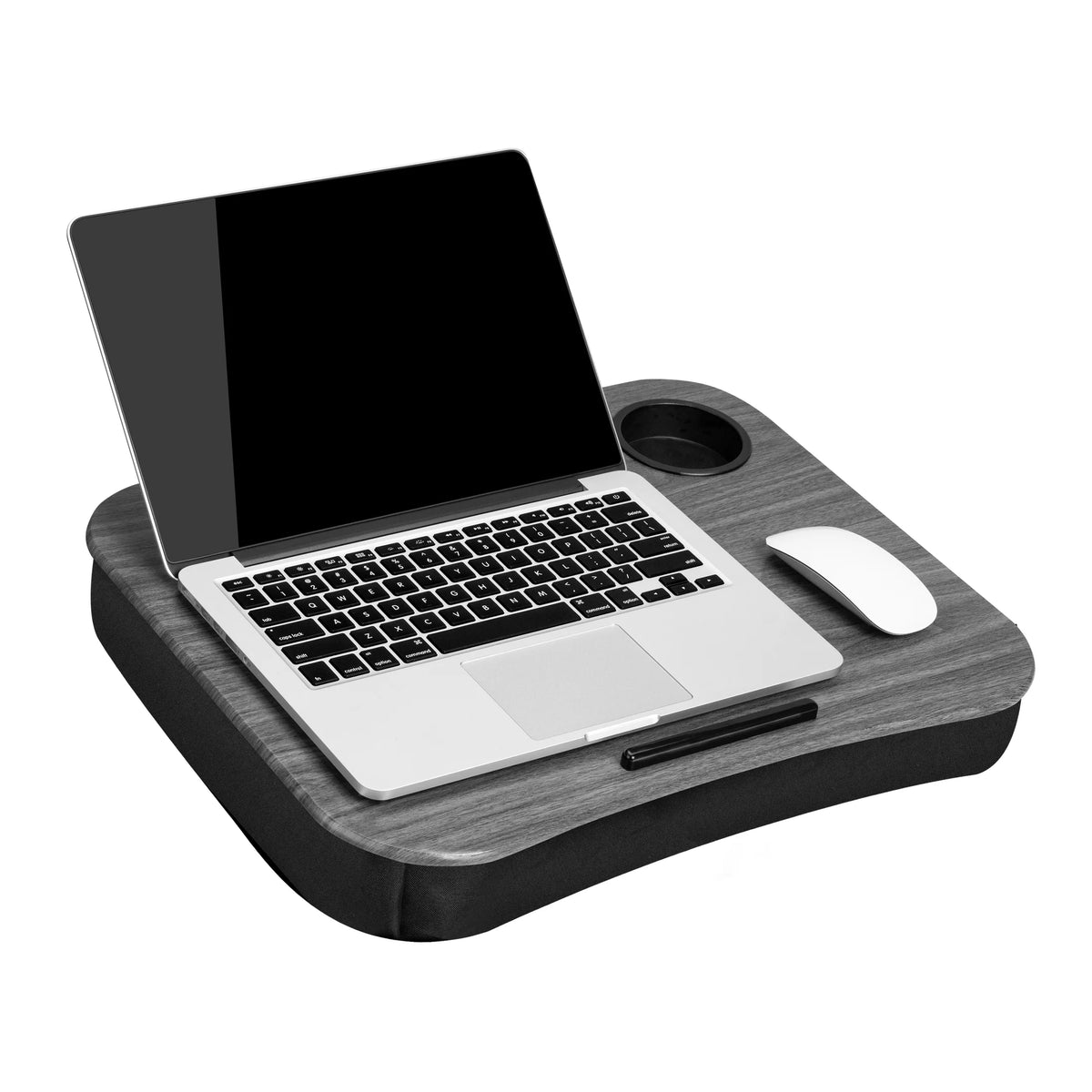 Cup Holder Lap Desk for up to 15.6" Laptops, Gray Wood Y3523