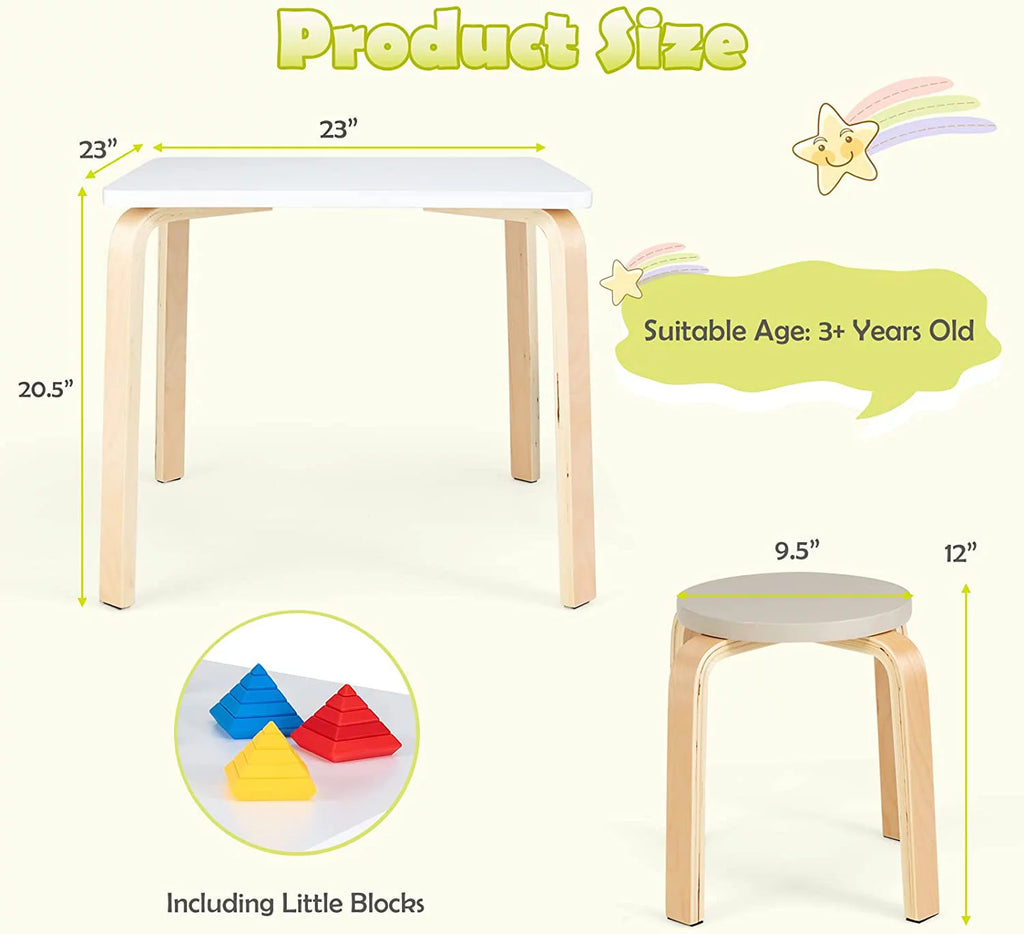 Kids Wooden Table and Stool Set, 5-Piece T8001