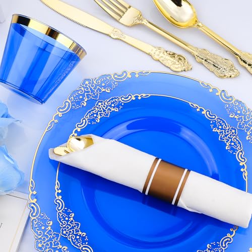 Black and Gold Plastic Plates Disposable Dinnerware Set H381