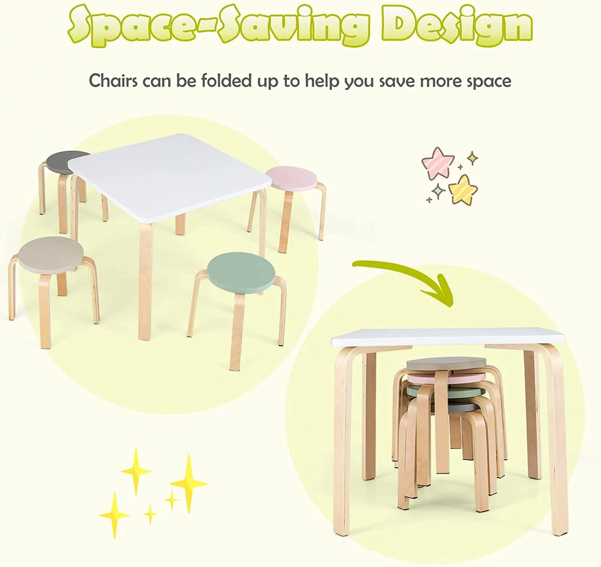 Kids Wooden Table and Stool Set, 5-Piece T8001