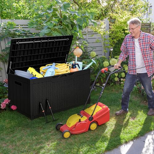 100 Gallon Resin Lockable Storage Box Black I1219