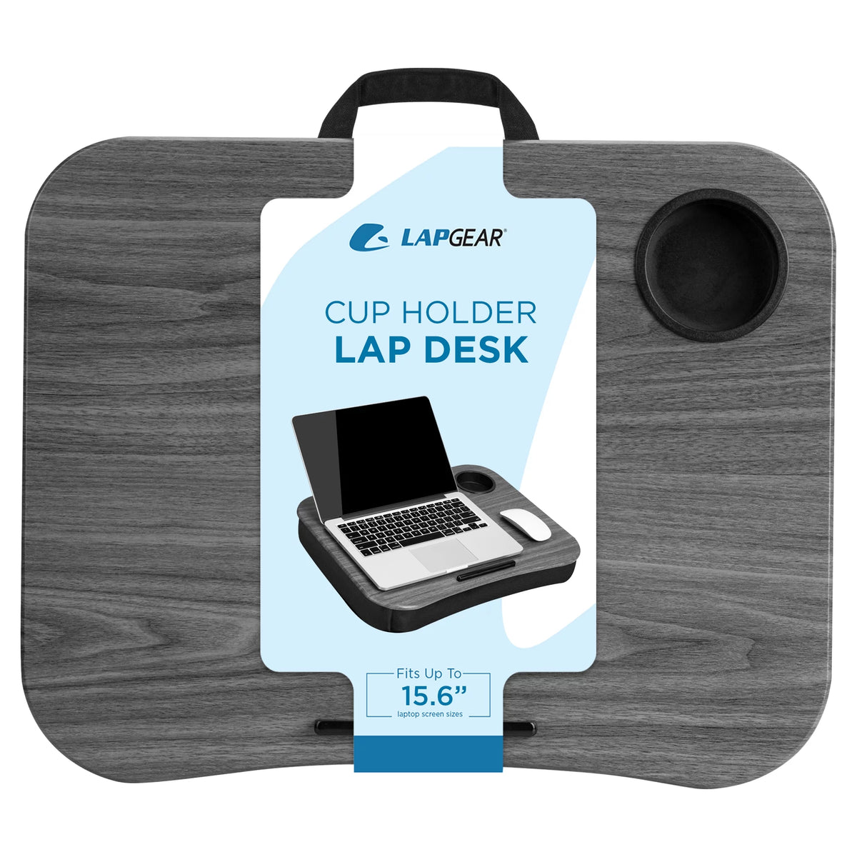Cup Holder Lap Desk for up to 15.6" Laptops, Gray Wood Y3523