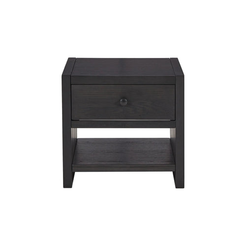 24 Inch Square Side End Table Black Wood Single Drawer H128417