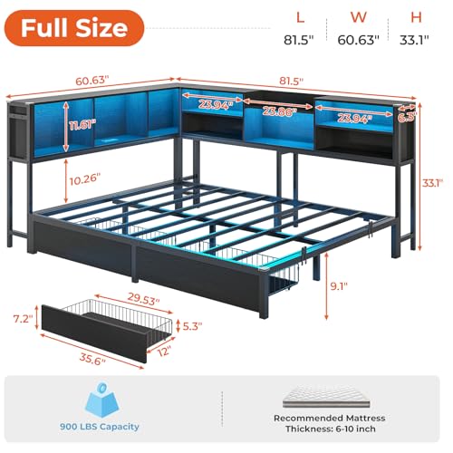 Black Twin Size Metal Bed Frame with Bookcase Storage and 2 Drawers W51031