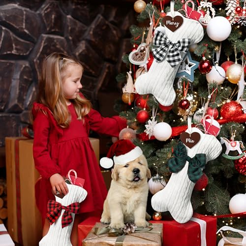 3 Pack Large Bone Shape Pet Christmas Stockings with Wooden Name Tag W267397