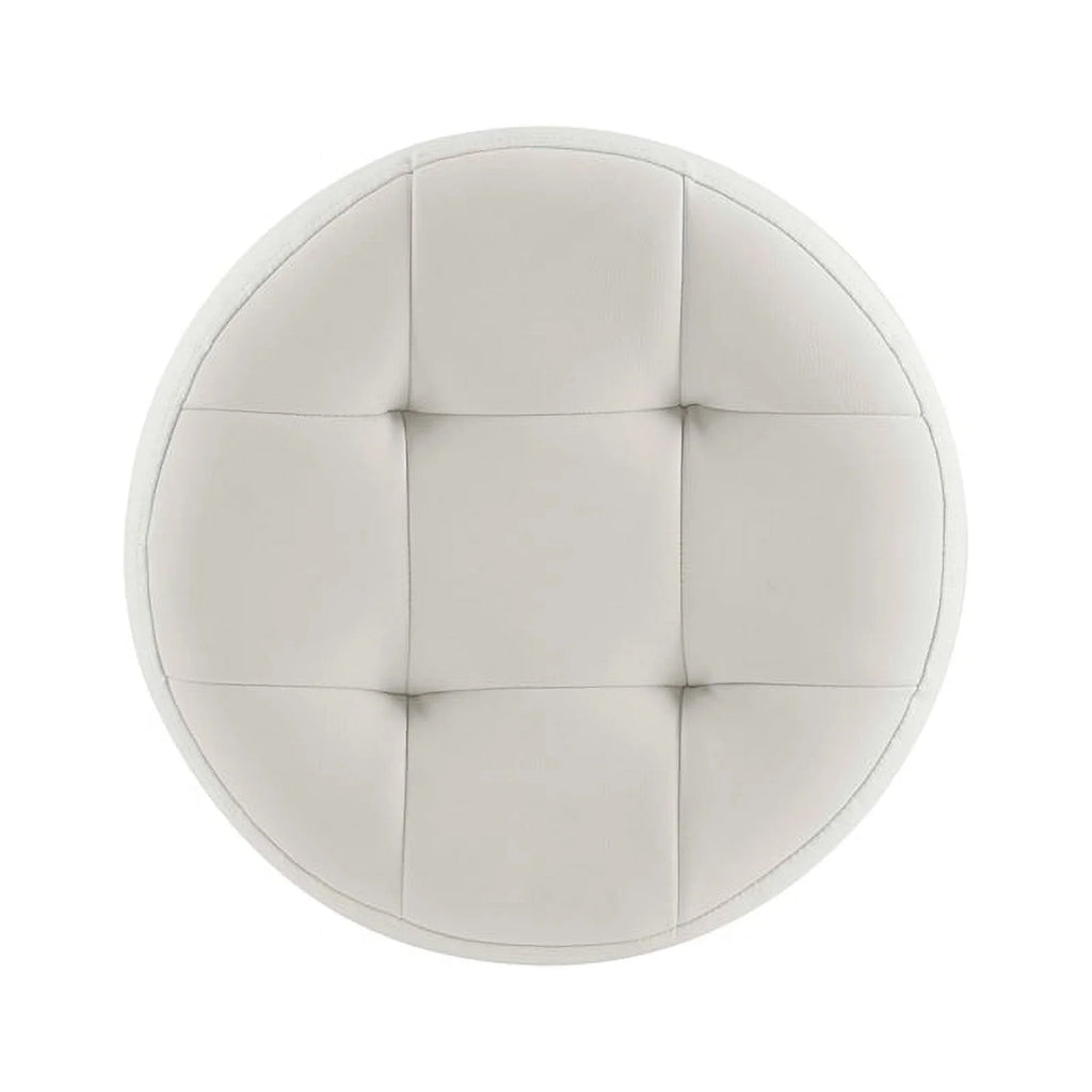 White Faux Leather Round Swivel Ottoman W638