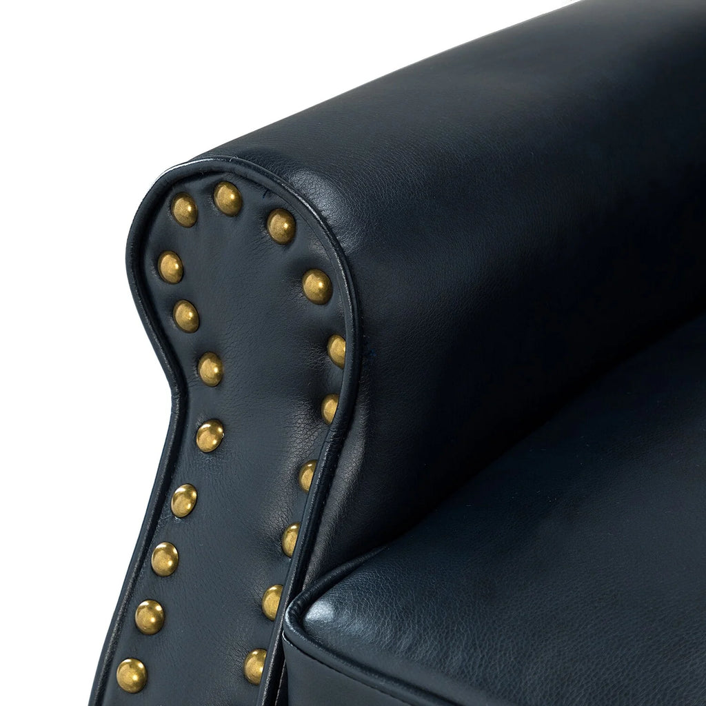 Navy Upholstered Accent Armchair with Nailhead Trim Y374