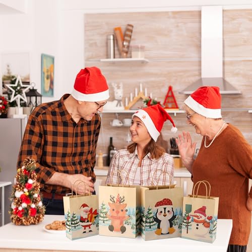 18 Pack Christmas Kraft Gift Bags with Tissue Papers B76414