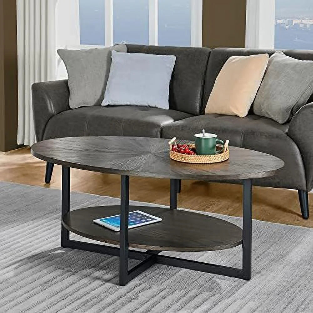 Oval Wood Coffee Table 26" D x 43.3" W x 17.9" H Rustic Natural K77076