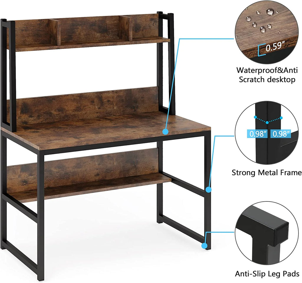 Modern Laptop Table Study Writing Desk with Storage Space, Computer Desk with Hutch, Wooden Home Office Desk Q3122