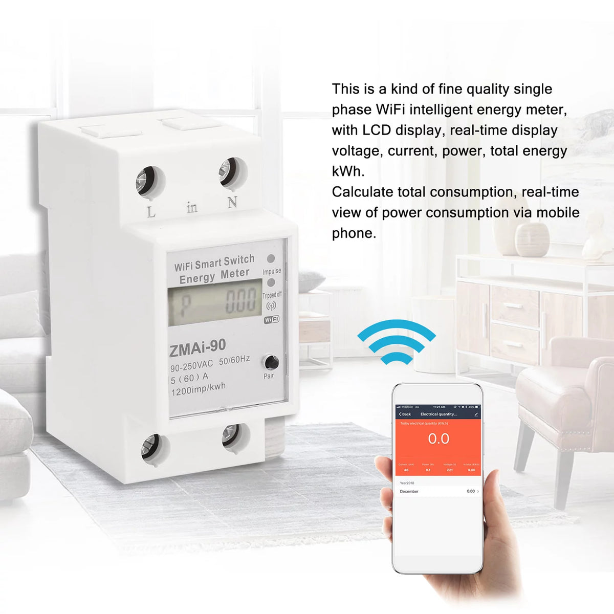 Single-Phase Din Rail Wifi Energy Meter V15217