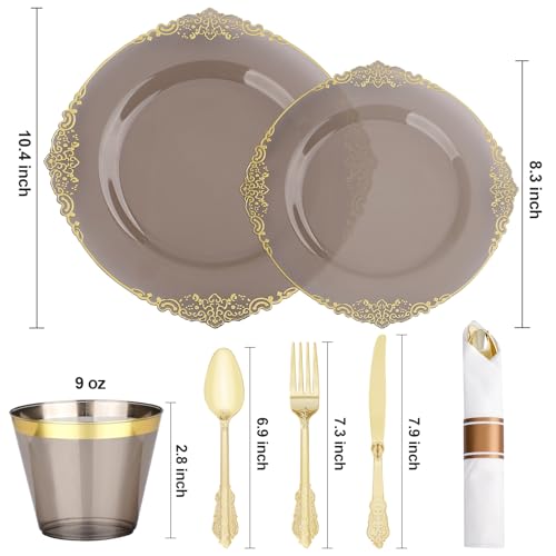 Black and Gold Plastic Plates Disposable Dinnerware Set H381
