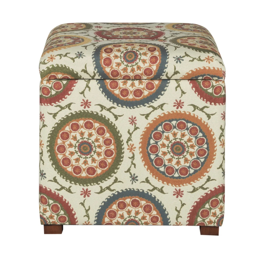 Multicolor Patterned Fabric Upholstered Wooden Ottoman with Hidden Storage A3349