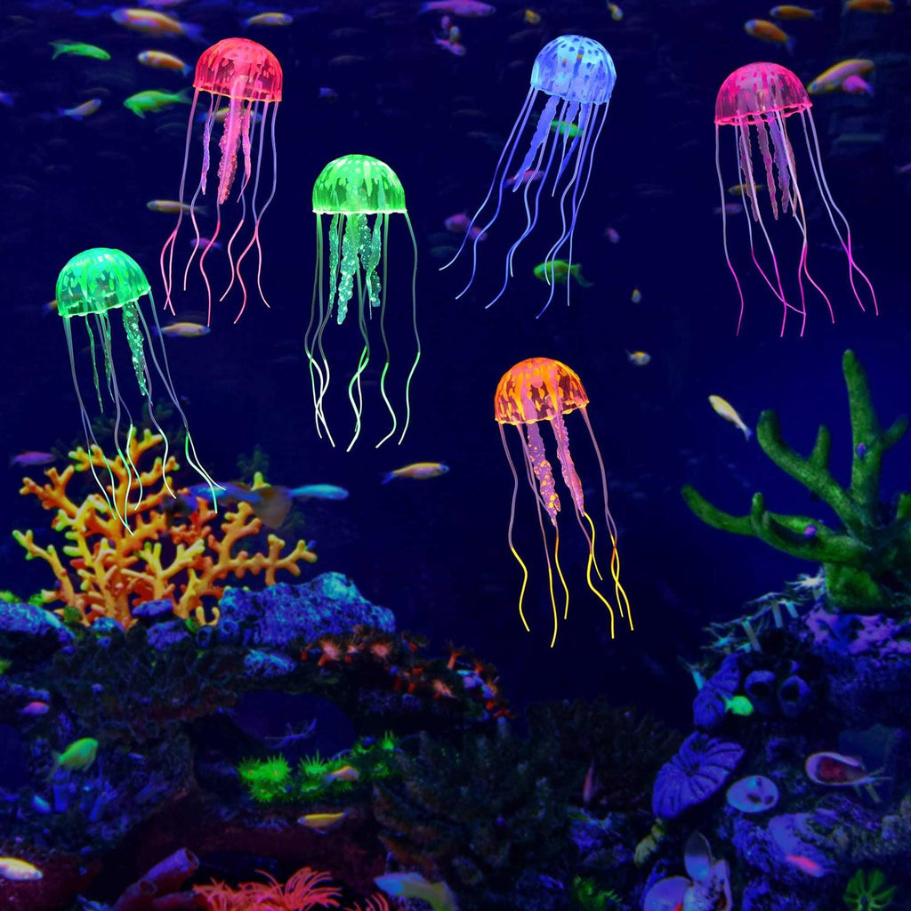6 Pack Glow Jellyfish Aquarium Decorations F607
