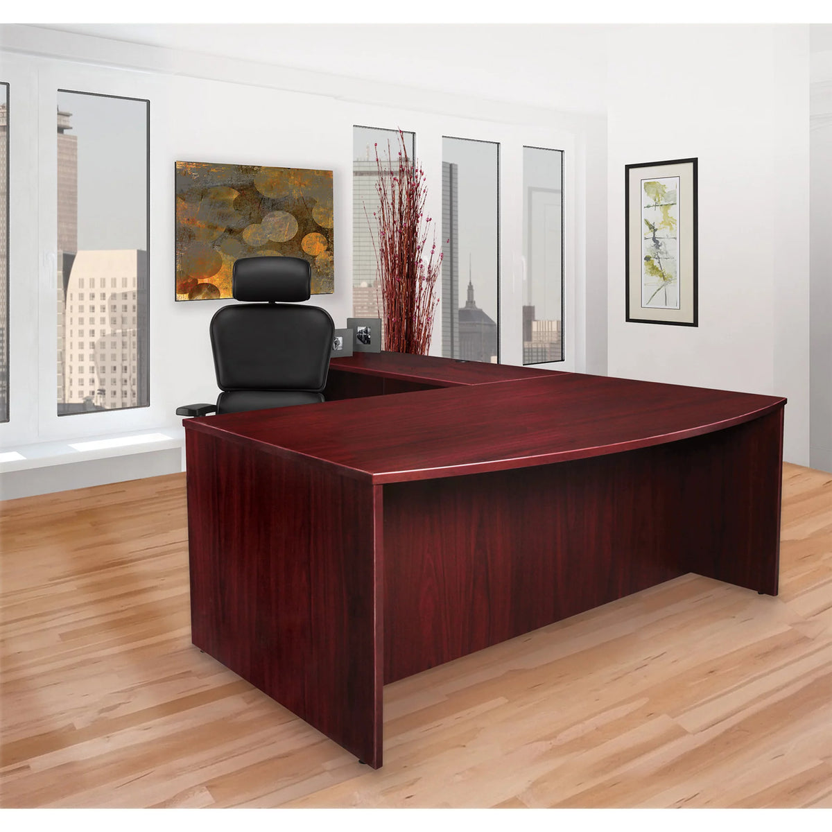Mahogany Laminate 2 Drawer Double-Pedestal Credenza G487