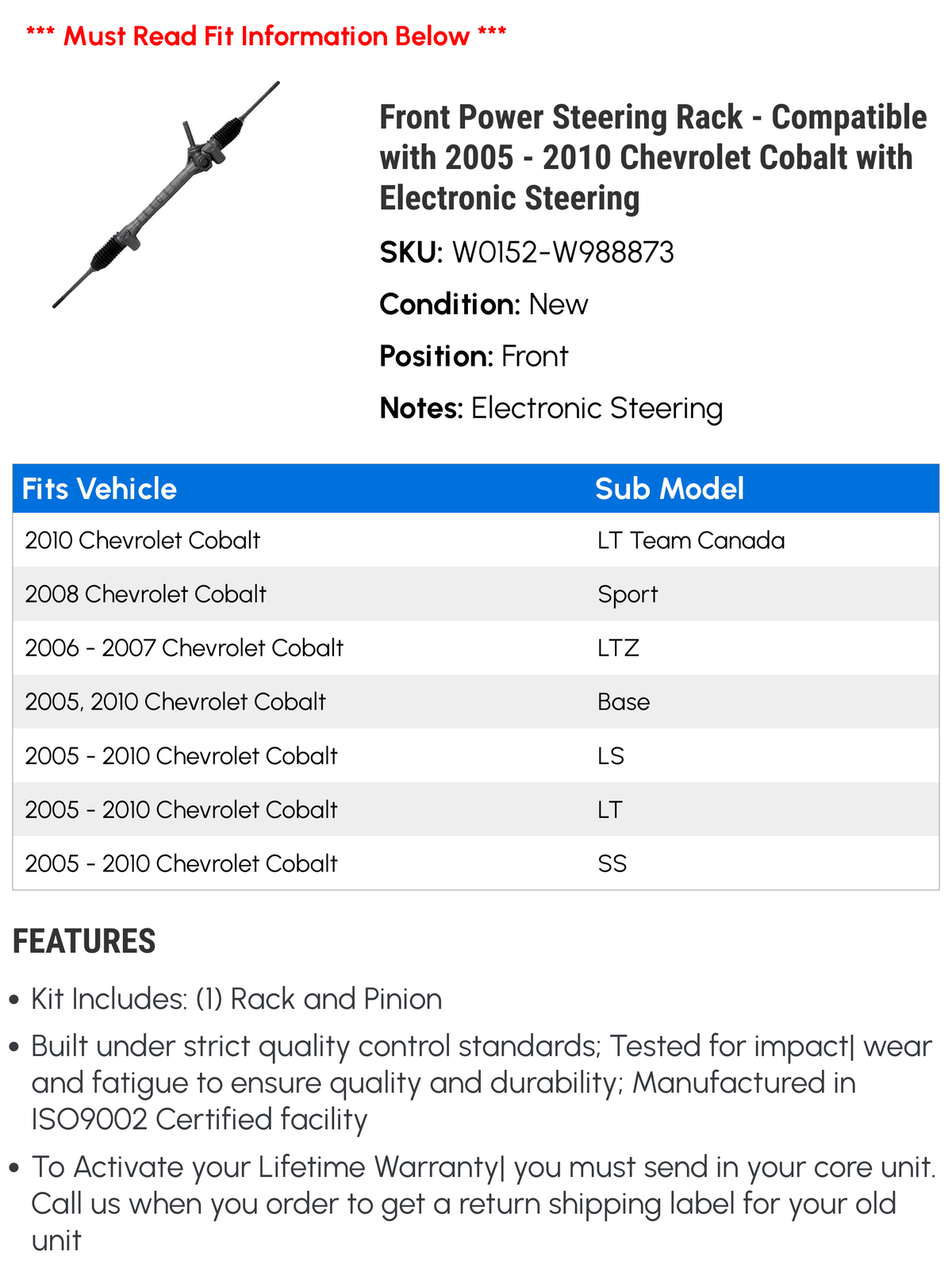 Power Steering Rack with Electronic Steering U4536