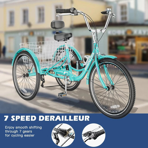 20/24/26 inch 7 Speed Adult Tricycle with Basket U412208