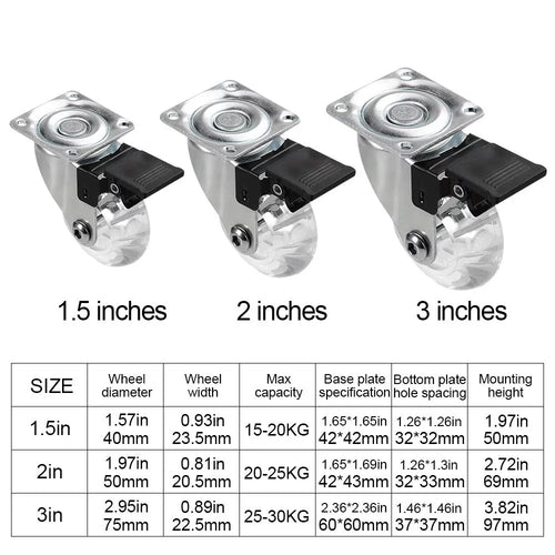 3 Inches Transparent Swivel Caster Wheels Q459