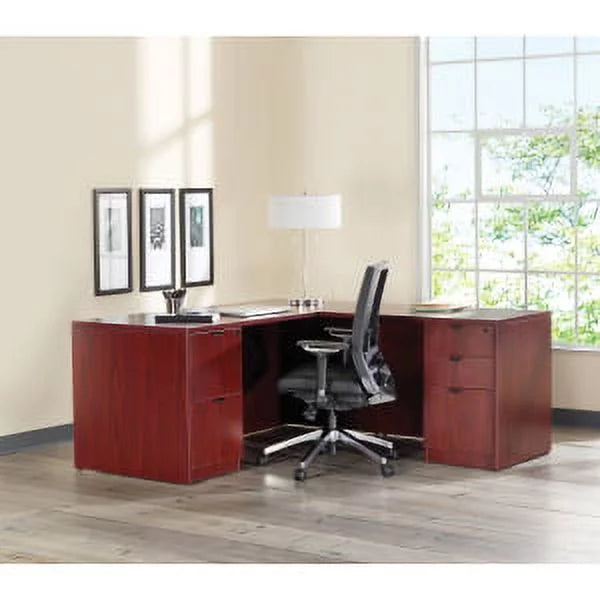 Mahogany Laminate 2 Drawer Double-Pedestal Credenza G487