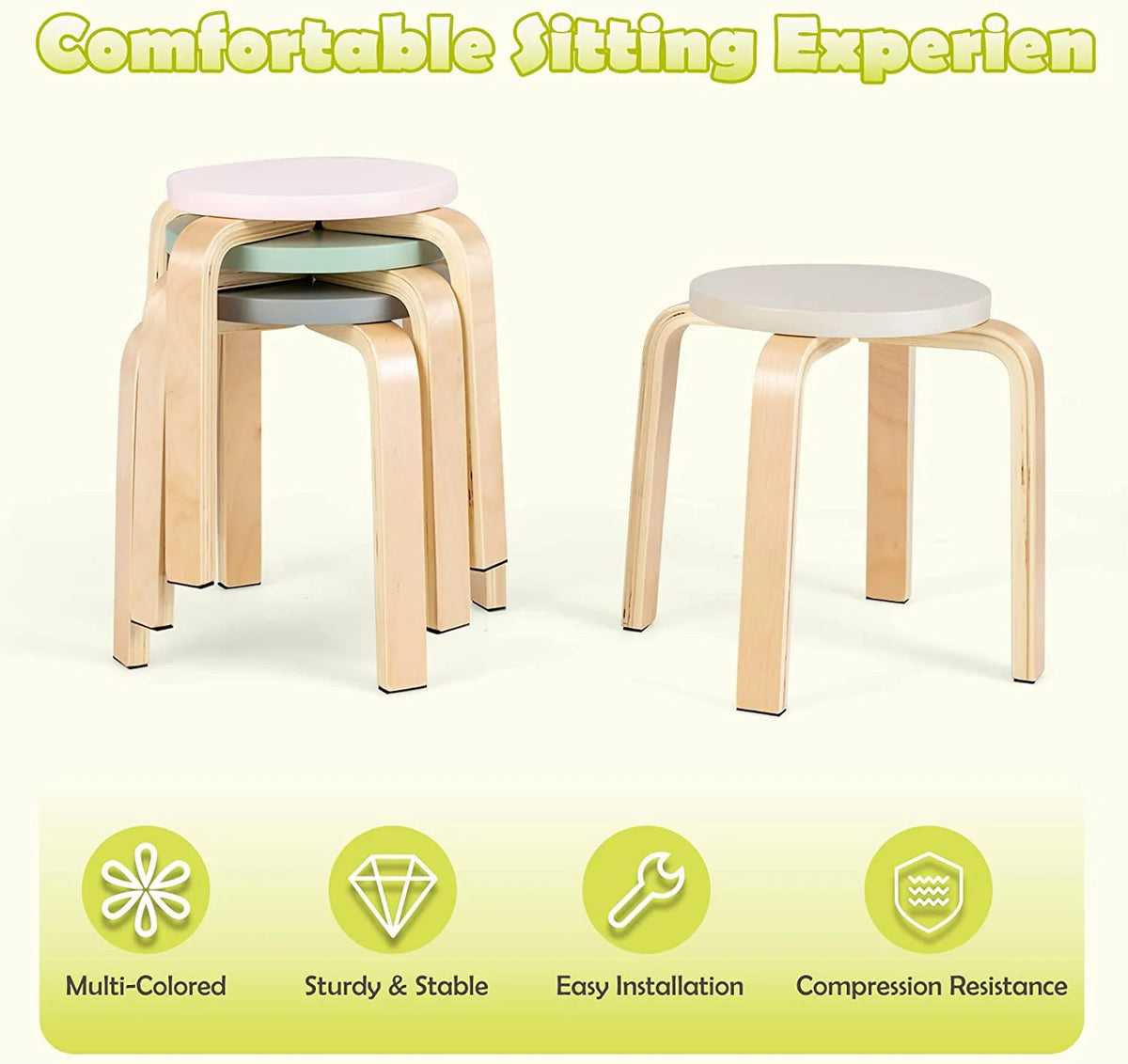 Kids Wooden Table and Stool Set, 5-Piece T8001
