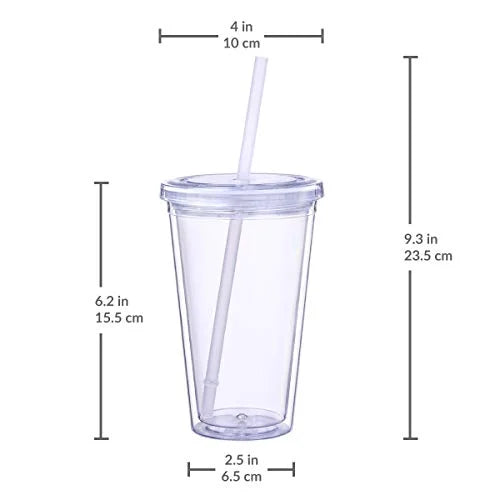 16 oz Double Wall Tumbler 12-Pack with Lid & Straw Q907230