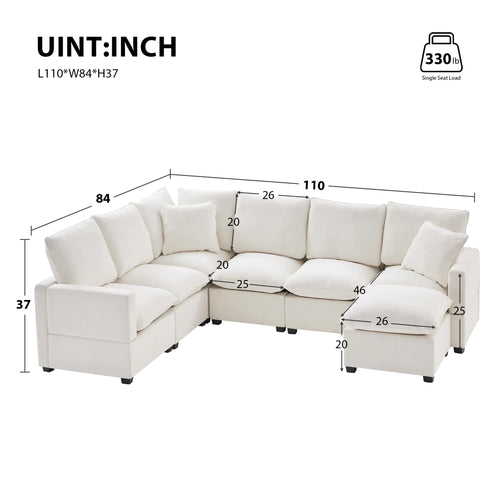 110*84" 7 Seat Chenille Modular Sectional Sofa with 2 Pillows A5325
