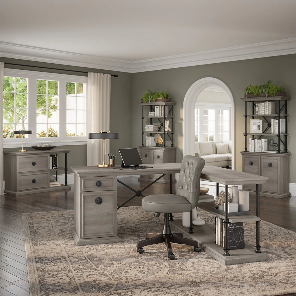 L Shaped Desk with Storage in Driftwood Gray K725
