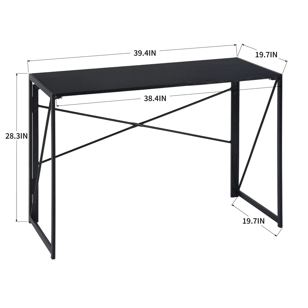 39.4-inch Black Folding Desk with Metal Frame and Wood Top F177918