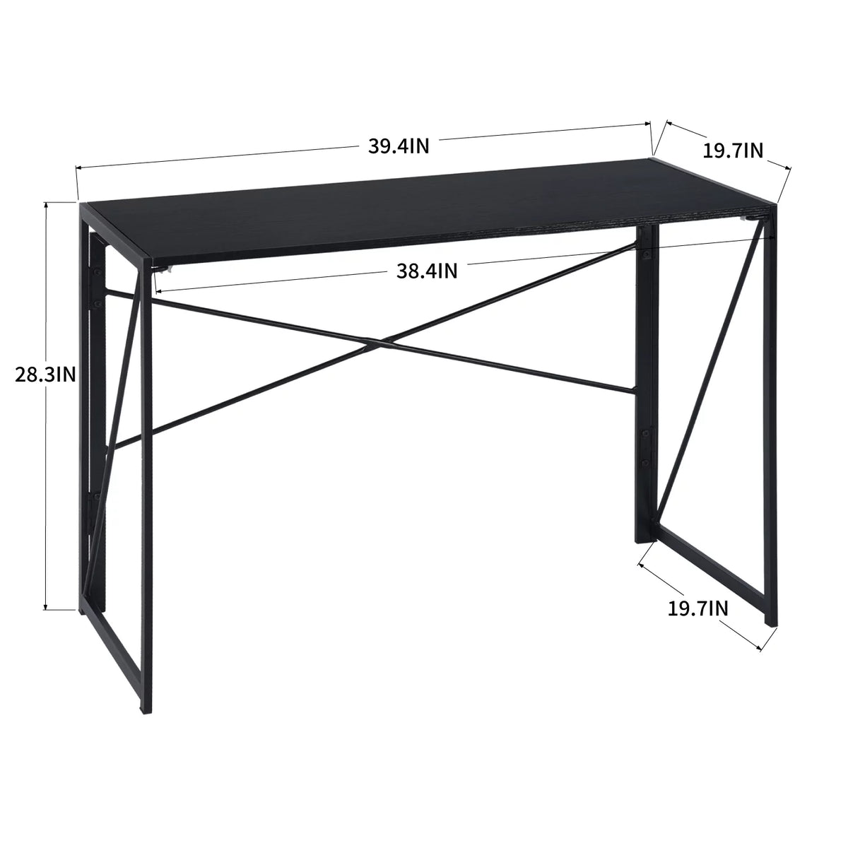 39.4-inch Black Folding Desk with Metal Frame and Wood Top F177918