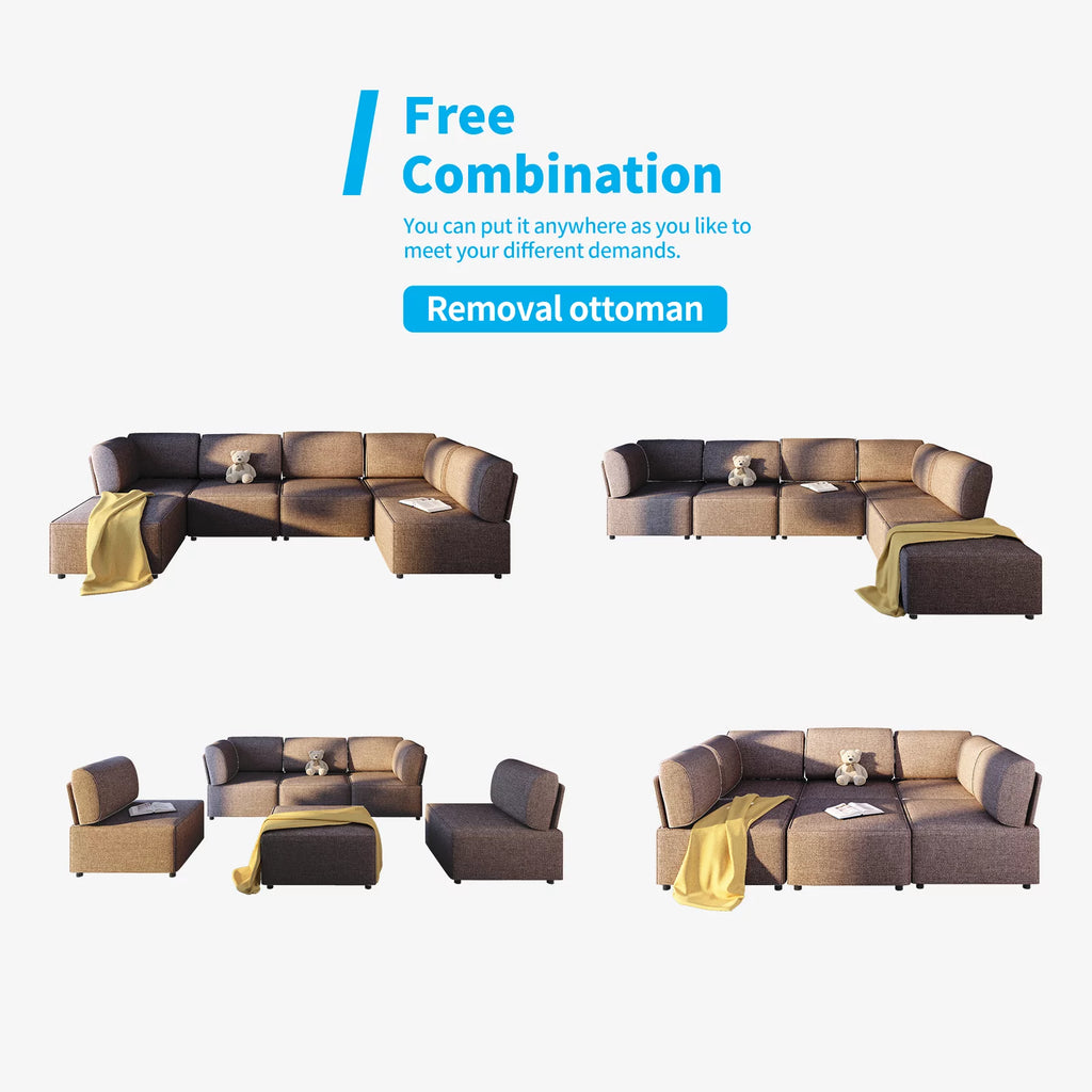 120"W Brown Linen Fabric Sectional Sofa B195951