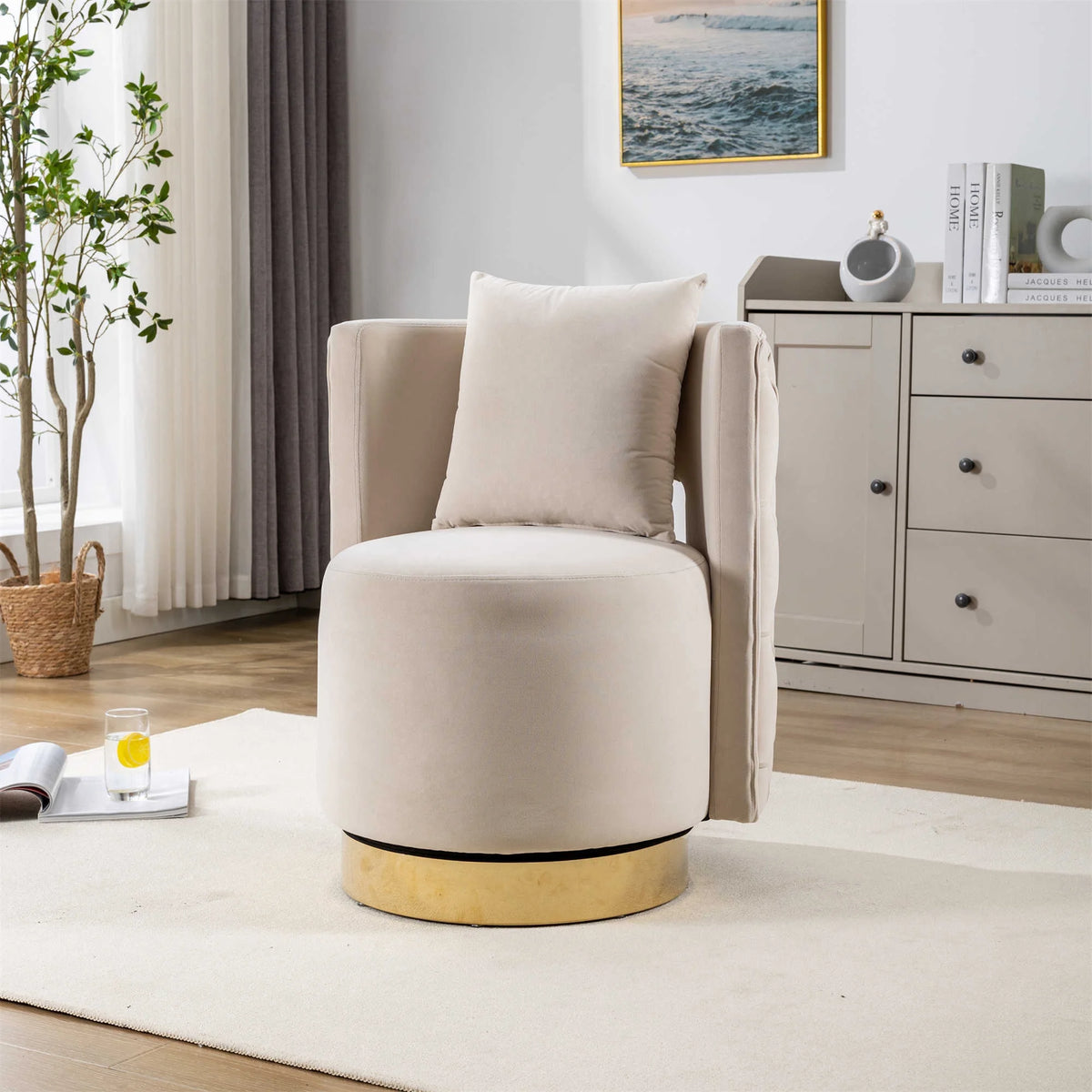 Beige Velvet Swivel Barrel Accent Chair X930749