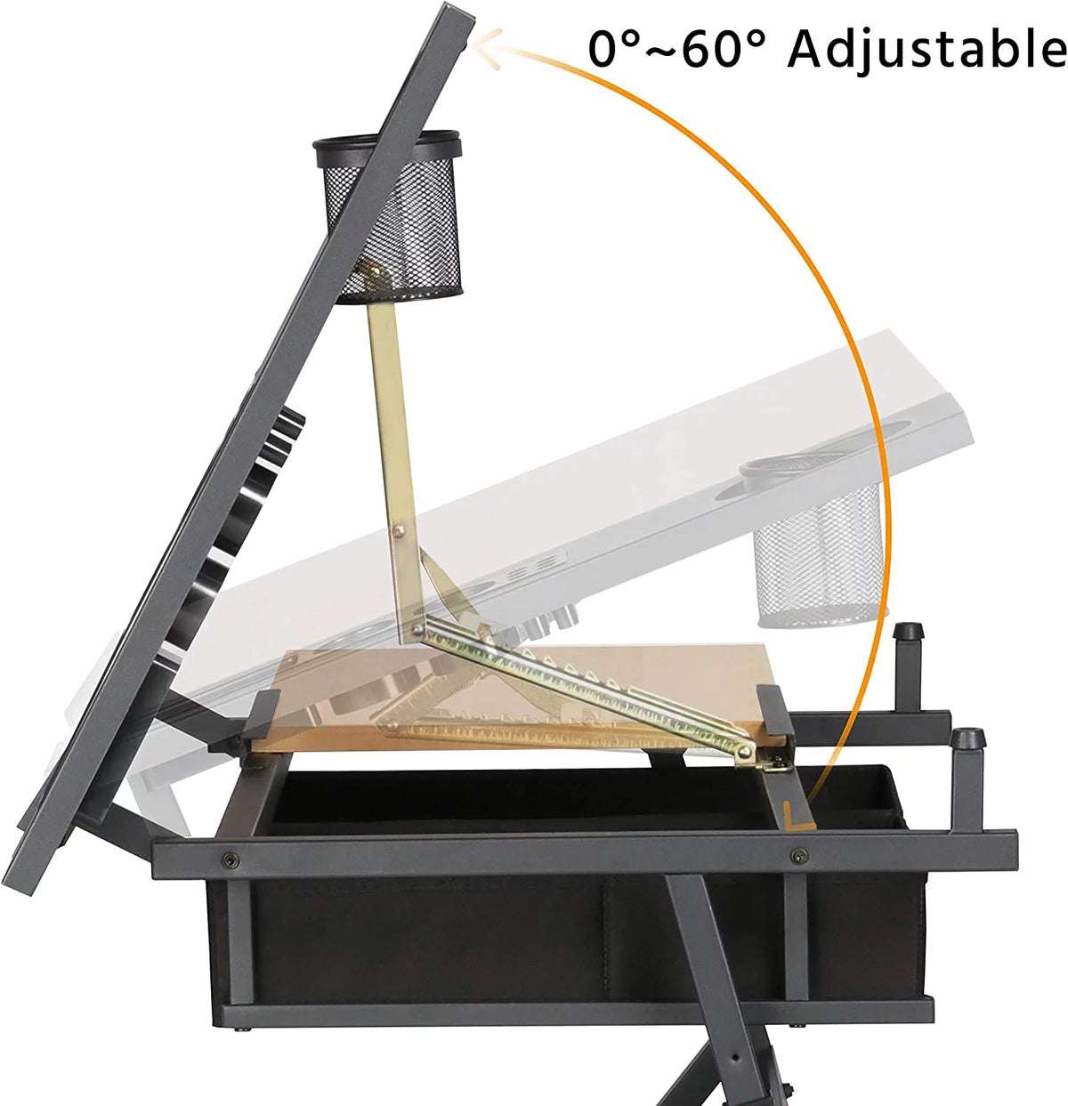 Height Adjustable Drafting Table with 2 Storage Drawers and Stool I7885