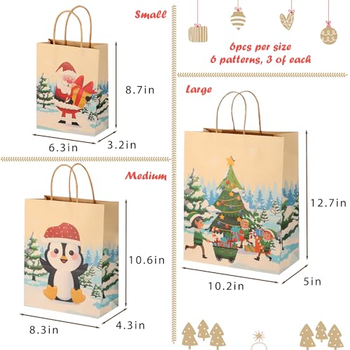 18 Pack Christmas Kraft Gift Bags with Tissue Papers B76414