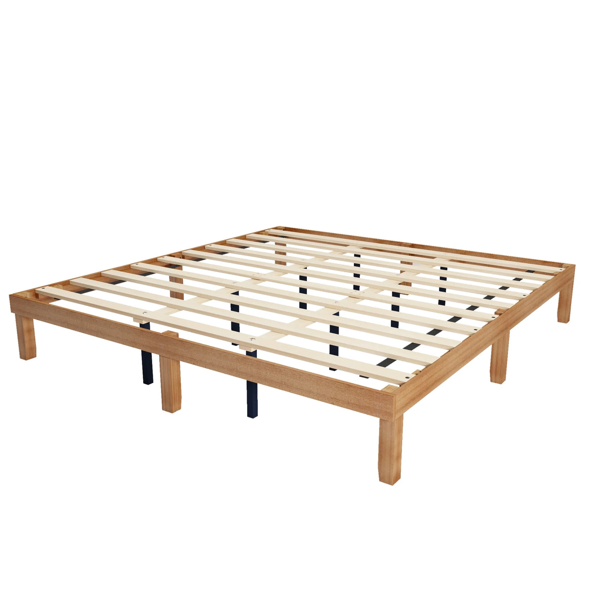 King Size Brown Wooden Platform Bed Frame with Wood Slat Support N354308