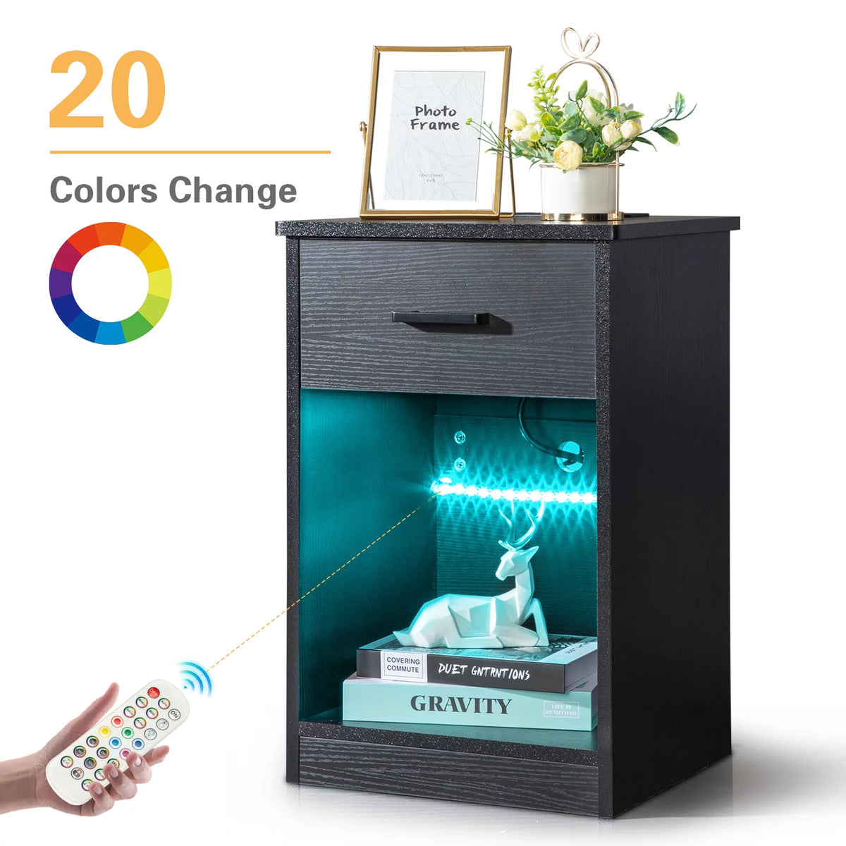 Black Wooden Nightstand with Drawer G4986